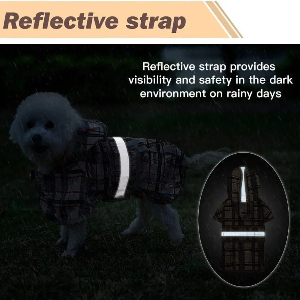 Dog Raincoat Hooded Slicker Poncho with Leash Hole Beige M
